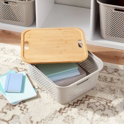 Bamboo Lid With Cutout Handles - Brightroom™: Decorative Storage Bins, Natural Brown, 14.72" X 12.52", No Assembly Required 3 Bamboo Lid With Cutout Handles - Brightroom™: Decorative Storage Bins, Natural Brown, 14.72" X 12.52", No Assembly Required