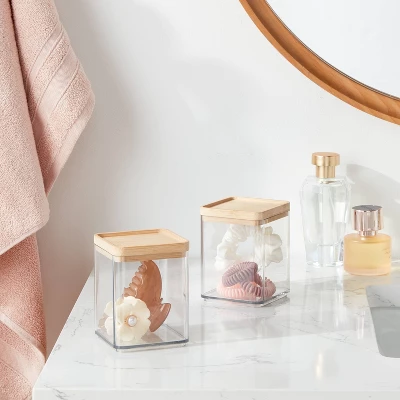 Extra Small Clear Canister With Bamboo Lid 2pk - Brightroom™ 3 Extra Small Clear Canister With Bamboo Lid 2pk - Brightroom™