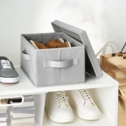 Fabric Shoe Bin With Lid Light Gray - Brightroom™: Square Storage With Handles, Fits 13" Cube System, No Assembly Required