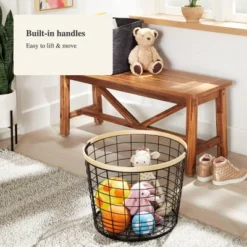 Round Black Wire With Natural Wood Handles Floor Basket - Brightroom™ 8 Round Black Wire With Natural Wood Handles Floor Basket - Brightroom™ -Green house GUEST 531efaff 169e 49d9 b5e7 00e6d8495d4f