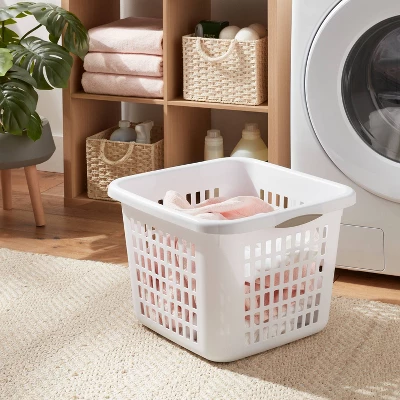 1.5bu Plastic Square Laundry Basket - Brightroom™: Medium White Clothes Hamper With Built-In Handles, Portable Storage 3 1.5bu Plastic Square Laundry Basket - Brightroom™: Medium White Clothes Hamper With Built-In Handles, Portable Storage