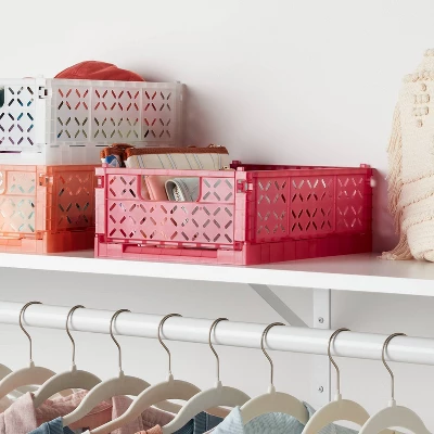 Rectangular Plastic Foldable Medium Crate Pink - Brightroom™ 3 Rectangular Plastic Foldable Medium Crate Pink - Brightroom™