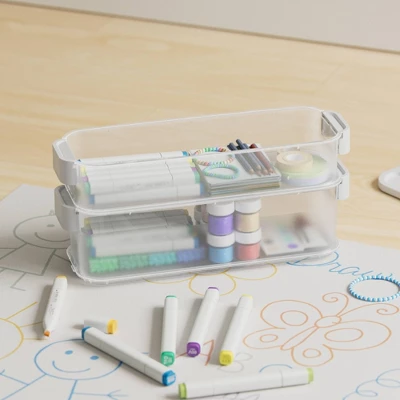 Click In Place 3qt Clear Shallow Slim Plastic Storage Bin With White Latch For Home And Office Organization - Brightroom™ 4 Click In Place 3qt Clear Shallow Slim Plastic Storage Bin With White Latch For Home And Office Organization - Brightroom™ - Image 2