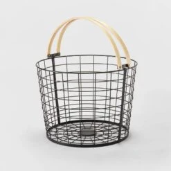 Round Black Wire With Natural Wood Handles Floor Basket - Brightroom™ 9 Round Black Wire With Natural Wood Handles Floor Basket - Brightroom™ -Green house GUEST 96a85611 d85f 4469 95c9 38a133b60f86