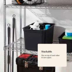 26.2qt Heavy Duty Storage Bin - Brightroom™: Black Plastic, Stackable & Portable, Universal Storage Solution -Green house GUEST a8ee8675 23e8 46ff 8b08 25af49e86b6d