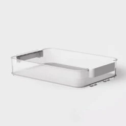 Click In Place 6.7qt Clear Shallow Plastic Storage Bin With White Latch For Home And Office Organization - Brightroom™