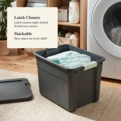 12gal Latching Storage Tote - Brightroom™: Stackable Gray Utility Bin With Lid, Portable Universal Organizer 9 12gal Latching Storage Tote - Brightroom™: Stackable Gray Utility Bin With Lid, Portable Universal Organizer -Green house GUEST cbb226b6 b873 4daa af8a c8ad3e5a0460