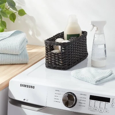 Black Washed Woven Rattan Bin Small - Brightroom™: Decorative Rectangle Basket, 12"x6"x6", Air Dry Care 3 Black Washed Woven Rattan Bin Small - Brightroom™: Decorative Rectangle Basket, 12"x6"x6", Air Dry Care